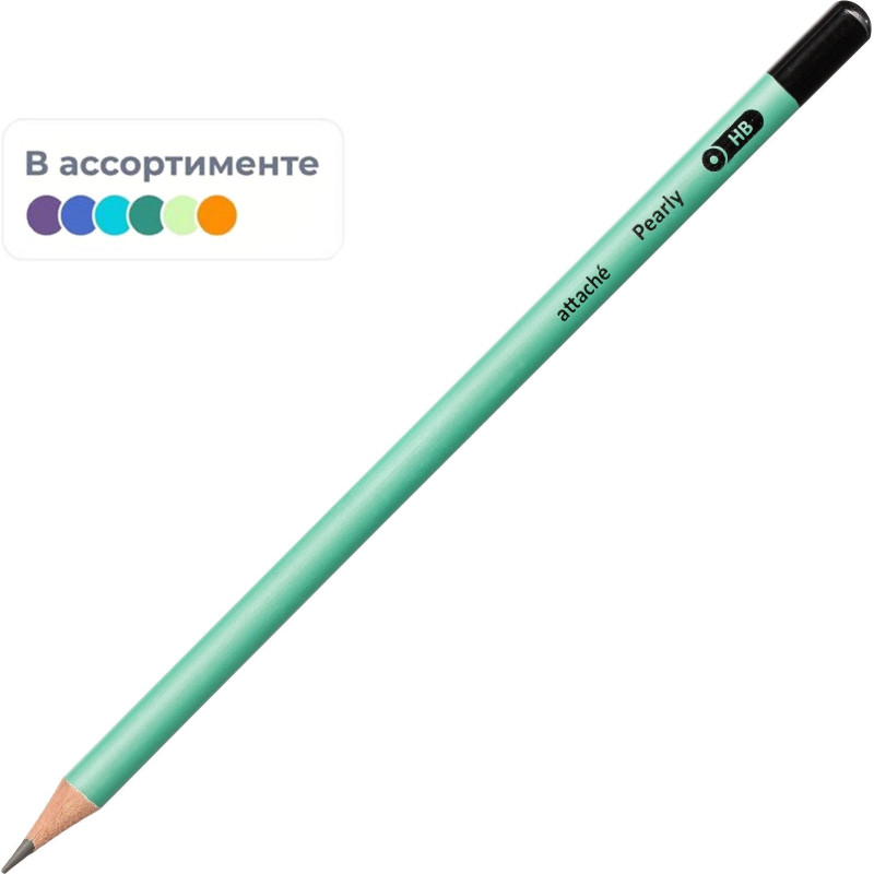 Карандаш чернографитный Attache Pearly, круглый, б/ласт, ассорти