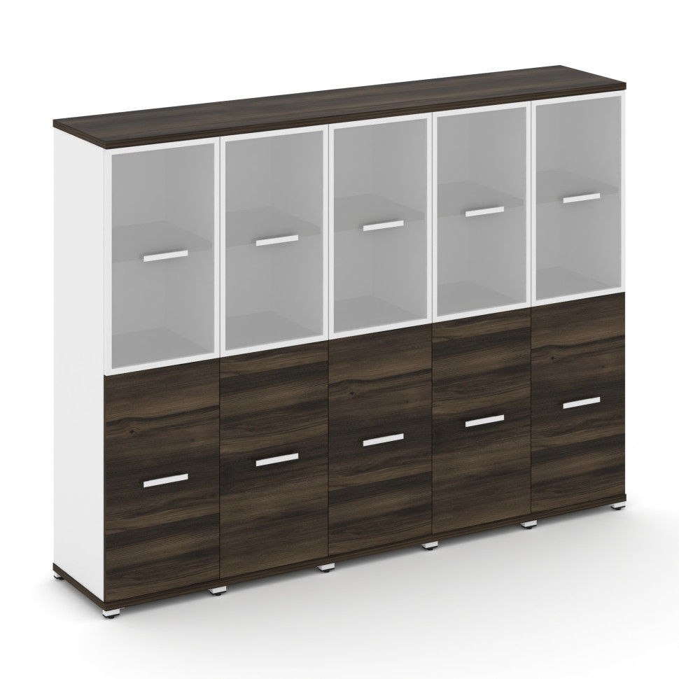 Concept Шкаф 5 узких секций, 4 ниши CN.STU-452 RMW W Дуб Мали/Белый Бриллиант/Металл Белый/Сатин 208