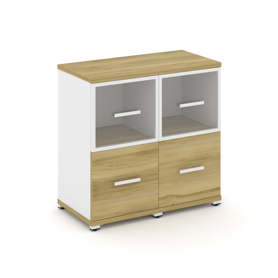 Concept Шкаф 2 узкие секции, 2 ниши CN.STU-222 RPW W Дуб Винченцо/Белый Бриллиант/Металл Белый/Прозр