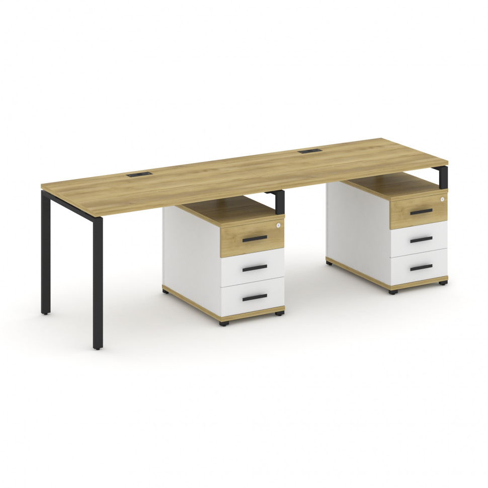Concept Рабочая станция 2 места с 2 опорными тумбами CN.ORS-310 B Дуб Винченцо/Белый Бриллиант/Метал