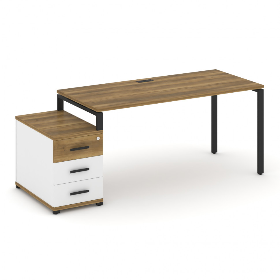 Concept Стол письменный с 1 опорной тумбой CN.SP-304 B Сандал Янтарный/Белый Бриллиант/Металл Черный Concept Стол письменный с 1 опорной тумбой CN.SP-304 B Сандал Янтарный/Белый Бриллиант/Металл Черный