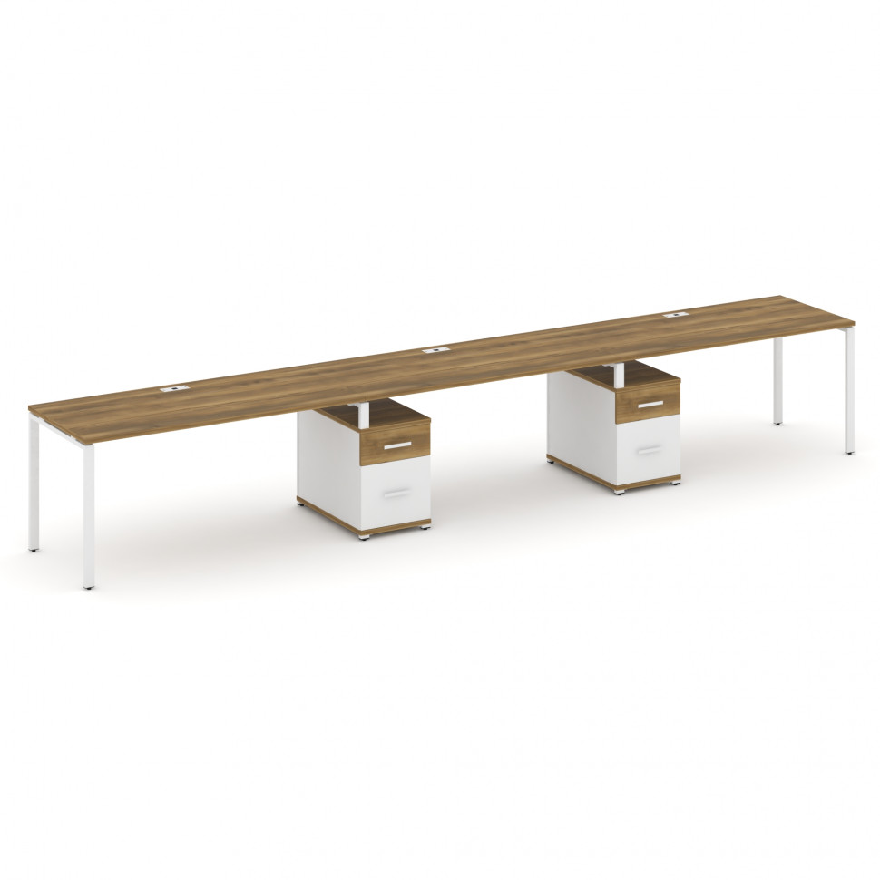 Concept Рабочая станция 3 места с 2 опорными тумбами CN.ORS-340 W Сандал Янтарный/Белый Бриллиант/Ме