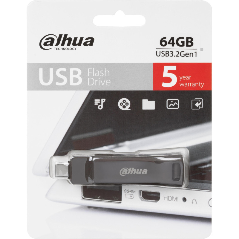 Флеш-память Dahua 64 ГБ, USB3.2 Gen1 Type A и Type C DHI-USB-P629-32-64GB