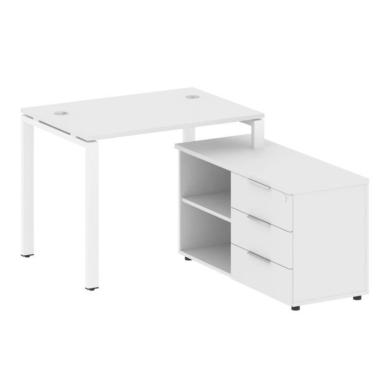Metal System Рабочая станция с тумбой на П-образном м/к БП.РС-СТС-2.1 (R) Белый/Металл Белый 1100*15