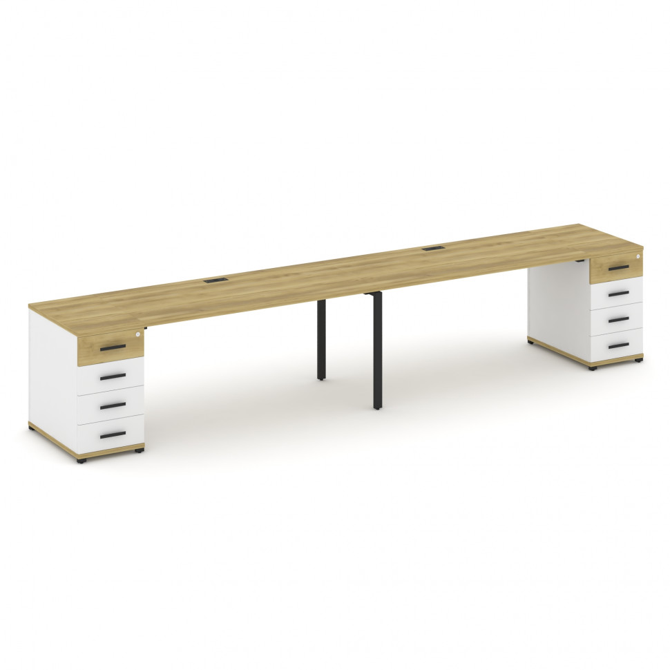 Concept Рабочая станция 2 места с 2 опорными тумбами CN.ORS-412 B Дуб Винченцо/Белый Бриллиант/Метал