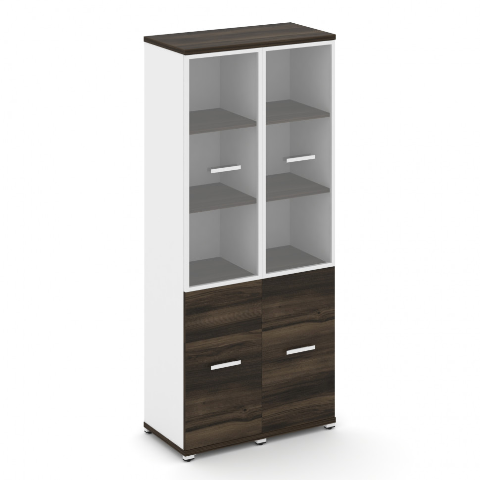 Concept Шкаф 2 узкие секции, 5 ниш CN.STU-522 RPW W Дуб Мали/Белый Бриллиант/Металл Белый/Прозрачный