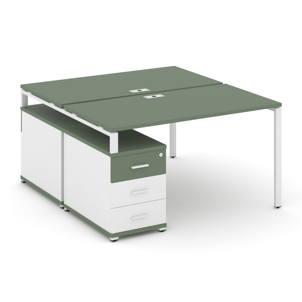 Concept Рабочая станция 2 места с двухсторонней опорной тумбой CN.DRS-302 W Кобо/Белый Бриллиант/Мет