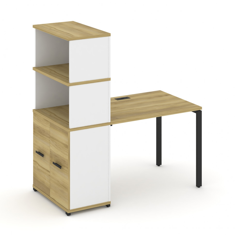 Concept Стол рабочий с опорным распаш. шкафом с надставкой выс. CN.SP-229 B Дуб Винченцо/Белый Брилл