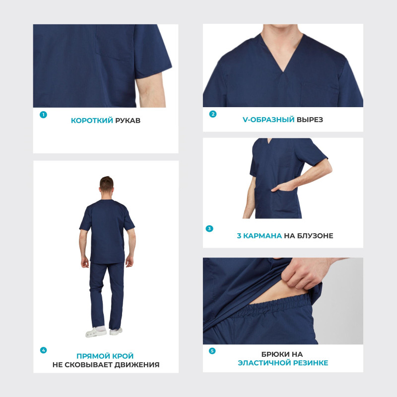 Костюм хирурга универс./м05-КБР т.синий  (р.56-58) р.170-176