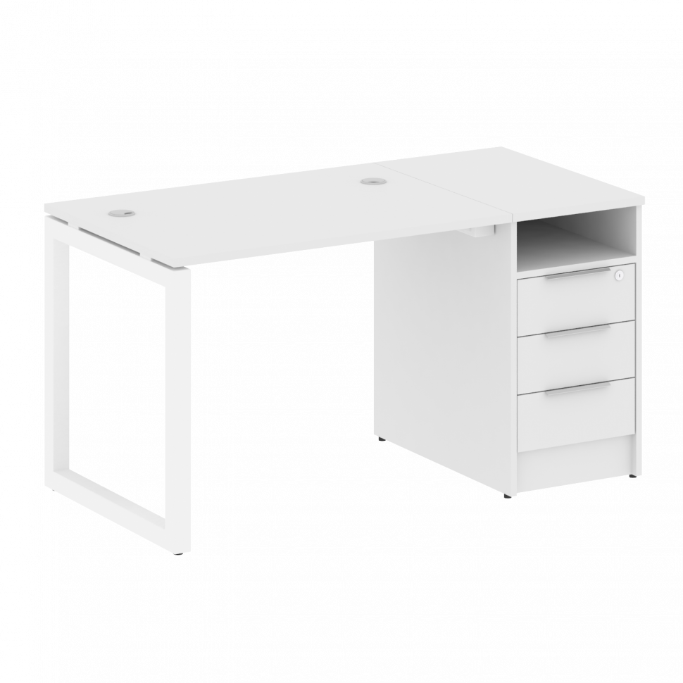 Metal System Quattro Рабочая станция с тумбой на О-образном м/к 50БО.РС-СТП-1.1 Белый/Металл Белый 1