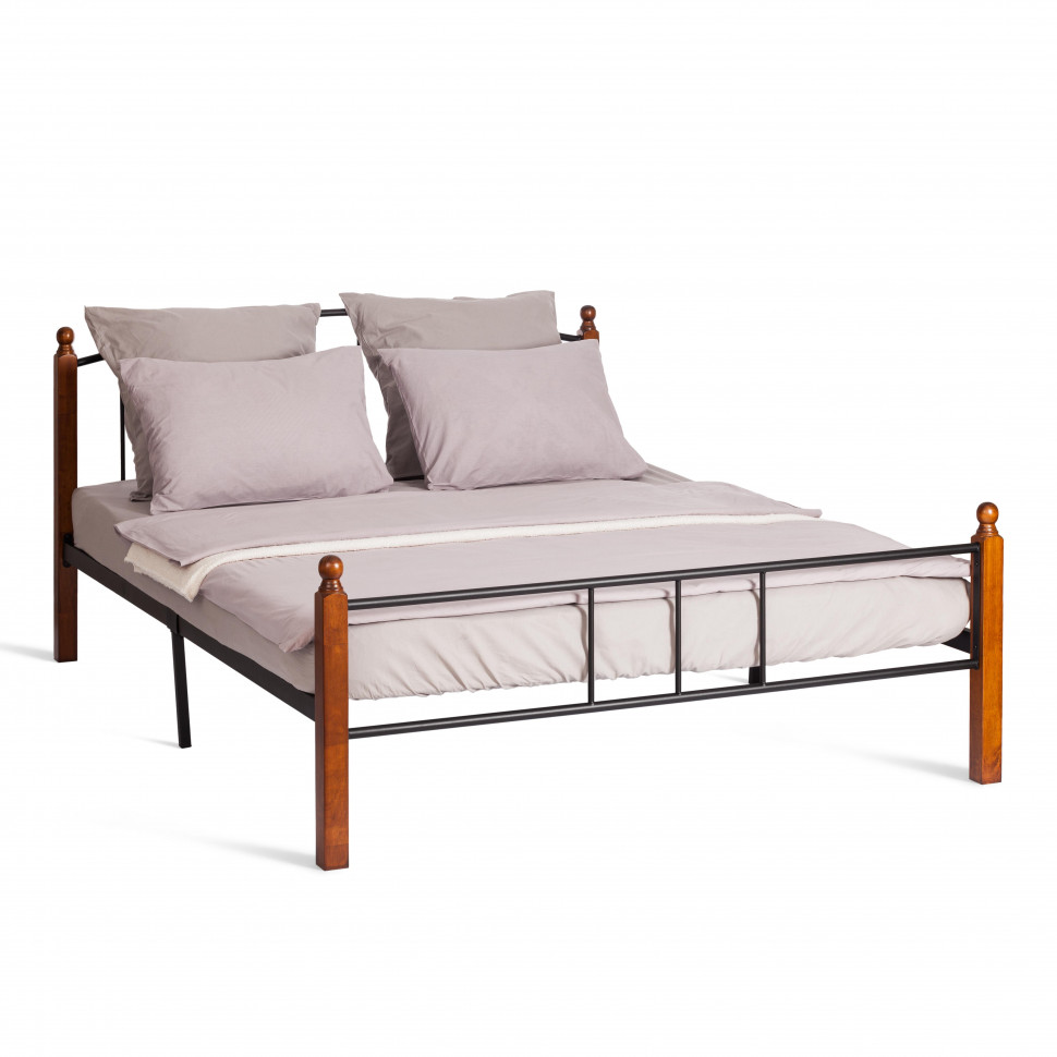 Кровать AT-915 дерево гевея/металл, 160*200 см (Queen bed), красный дуб/черный