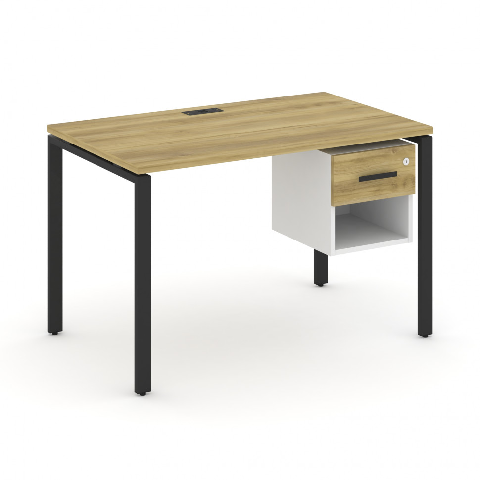 Concept Стол рабочий с подвесной тумбой 1 открытой нишей и одним ящ. CN.SP-118 B Дуб Винченцо/Белый