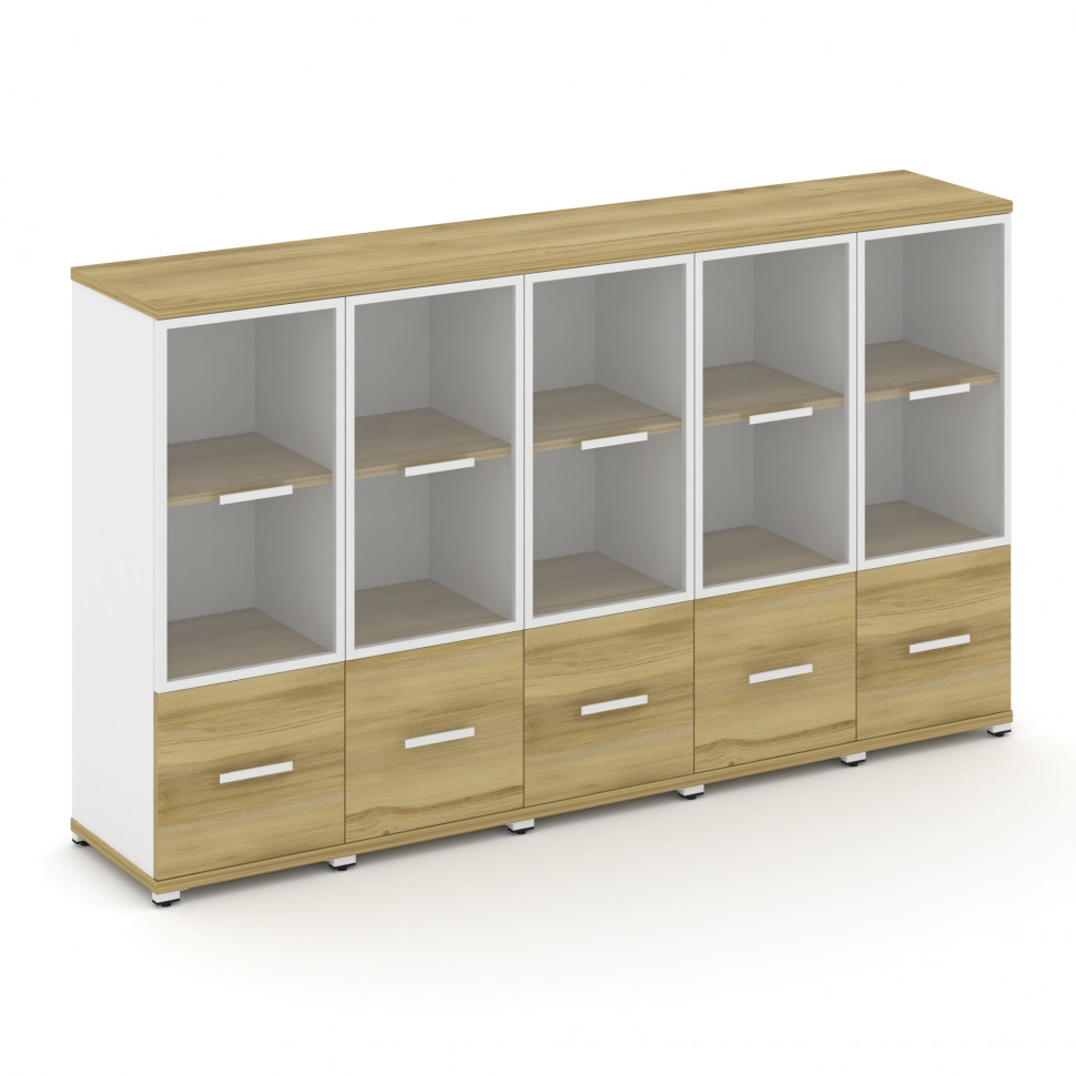 Concept Шкаф 5 узких секций, 3 ниши CN.STU-352 RPW W Дуб Винченцо/Белый Бриллиант/Металл Белый/Прозр