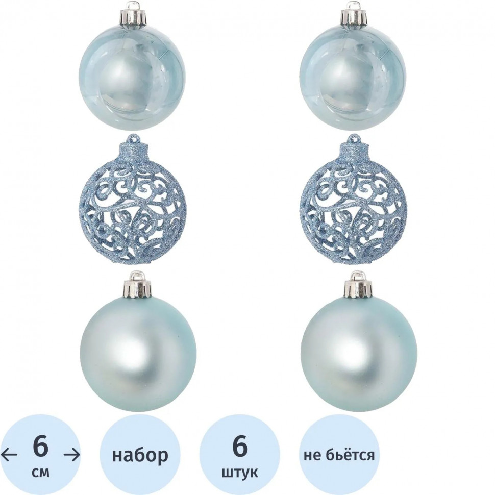 Набор шаров Украшение НГ сказка,D6см,L11,5 W6 H17см 6шт 722894