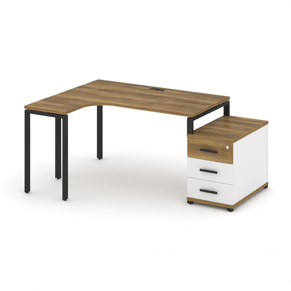 Concept Стол эргономичный с опорной тумбой CN.SA-301(L) B Сандал Янтарный/Белый Бриллиант/Металл Чер