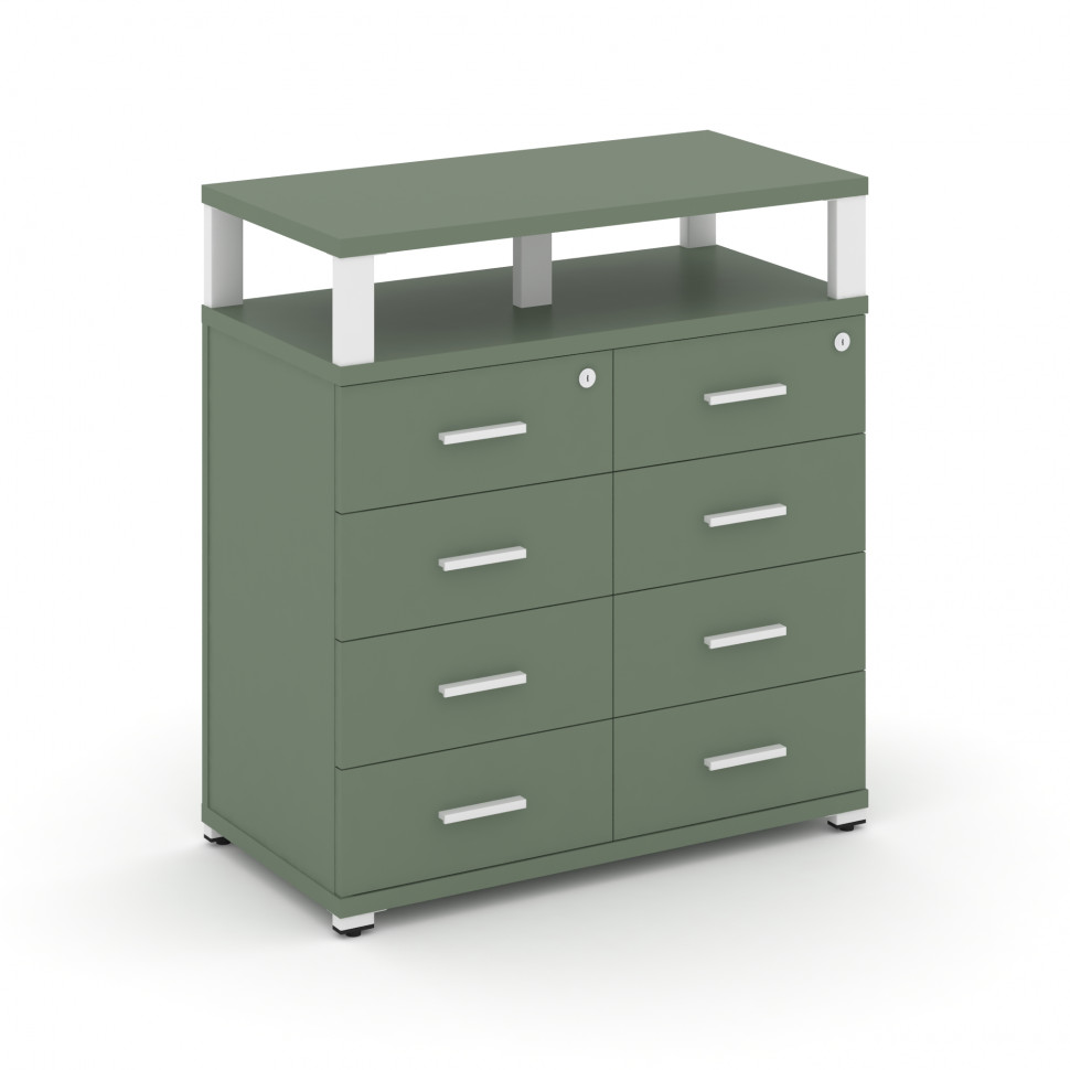 Concept Тумба приставная широкая 8 ящ. с надставкой широкой CN.TSP-015 W Кобо/Металл Белый 836*420*9