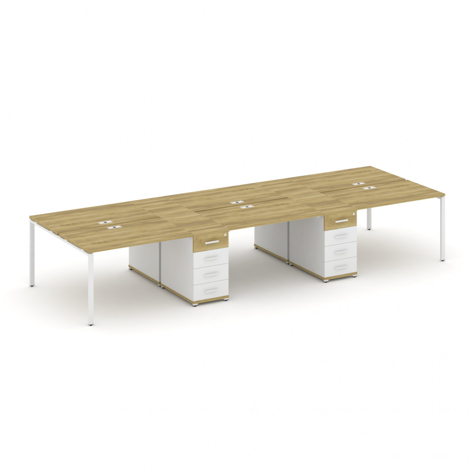Concept Рабочая станция 6 мест с 2 опорными тумбами CN.DRS-450 W Дуб Винченцо/Белый Бриллиант/Металл