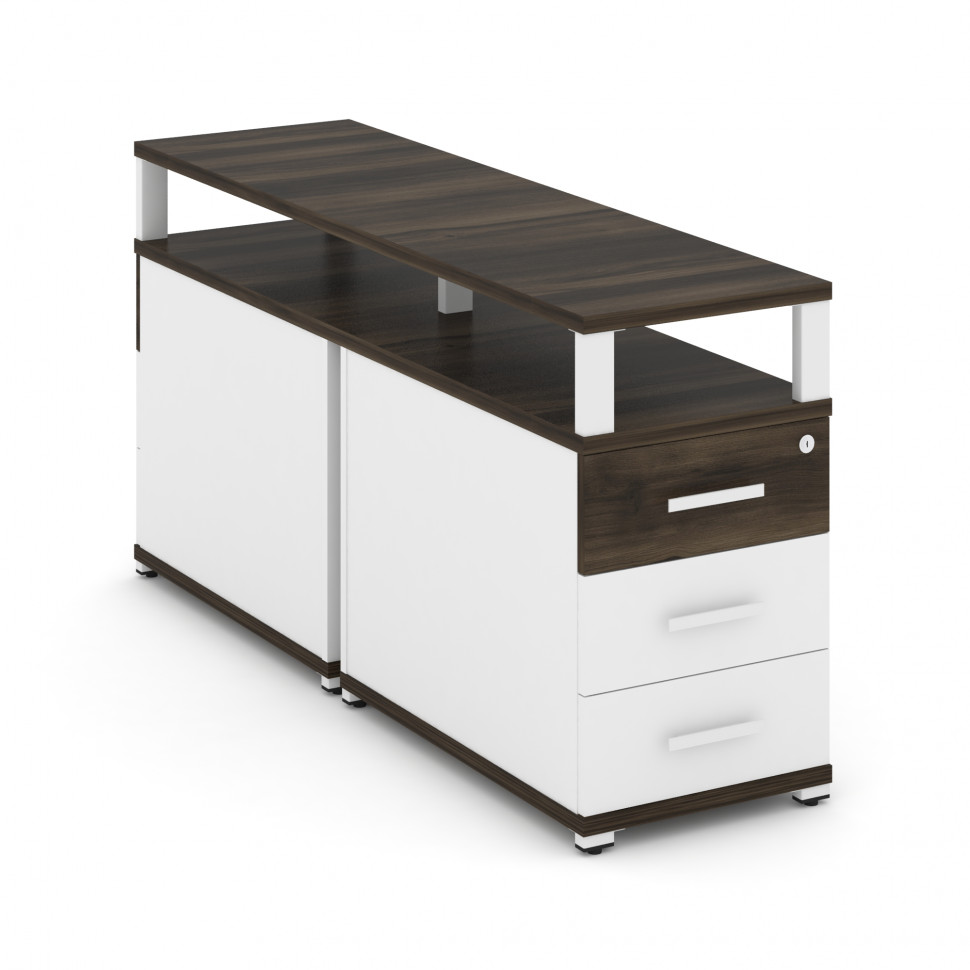 Concept Тумба двухсторонняя приставная 3 ящ. с надставкой. CN.DTGP-001 W Дуб Мали/Белый Бриллиант/Ме