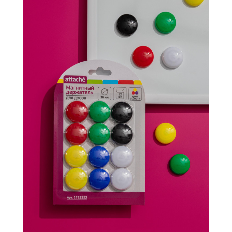 Магнитный держатель Attache для досок 30 мм, 12 шт/уп ассорти Магнитный держатель Attache для досок 30 мм, 12 шт/уп ассорти