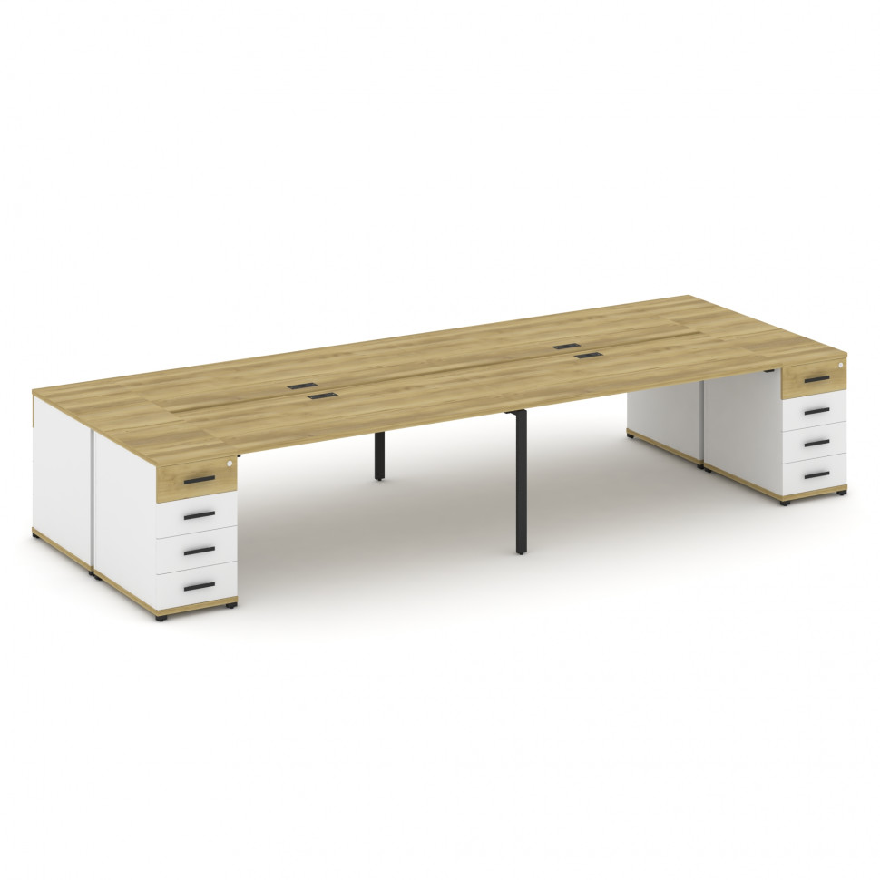 Concept Рабочая станция 4 места с 2 опорными тумбами CN.DRS-428 B Дуб Винченцо/Белый Бриллиант/Метал Concept Рабочая станция 4 места с 2 опорными тумбами CN.DRS-428 B Дуб Винченцо/Белый Бриллиант/Метал