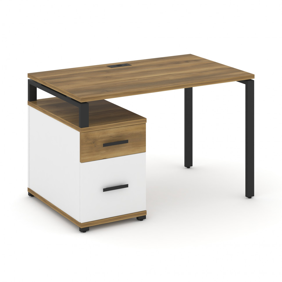 Concept Стол письменный с 1 опорной тумбой CN.SP-306 B Сандал Янтарный/Белый Бриллиант/Металл Черный Concept Стол письменный с 1 опорной тумбой CN.SP-306 B Сандал Янтарный/Белый Бриллиант/Металл Черный