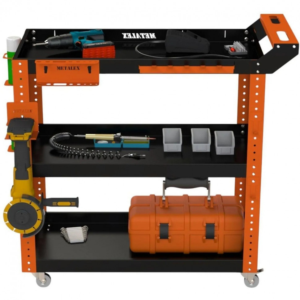 Тележка инструментальная Metalex Тип 1 700х450х950 3 полки (оранжево-чер.)
