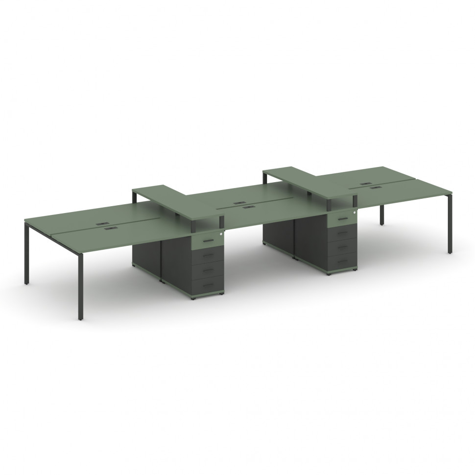 Concept Рабочая станция 6 мест с 2 опорными тумбами CN.DRS-467 A Кобо/Антрацит/Металл Антрацит 4980*