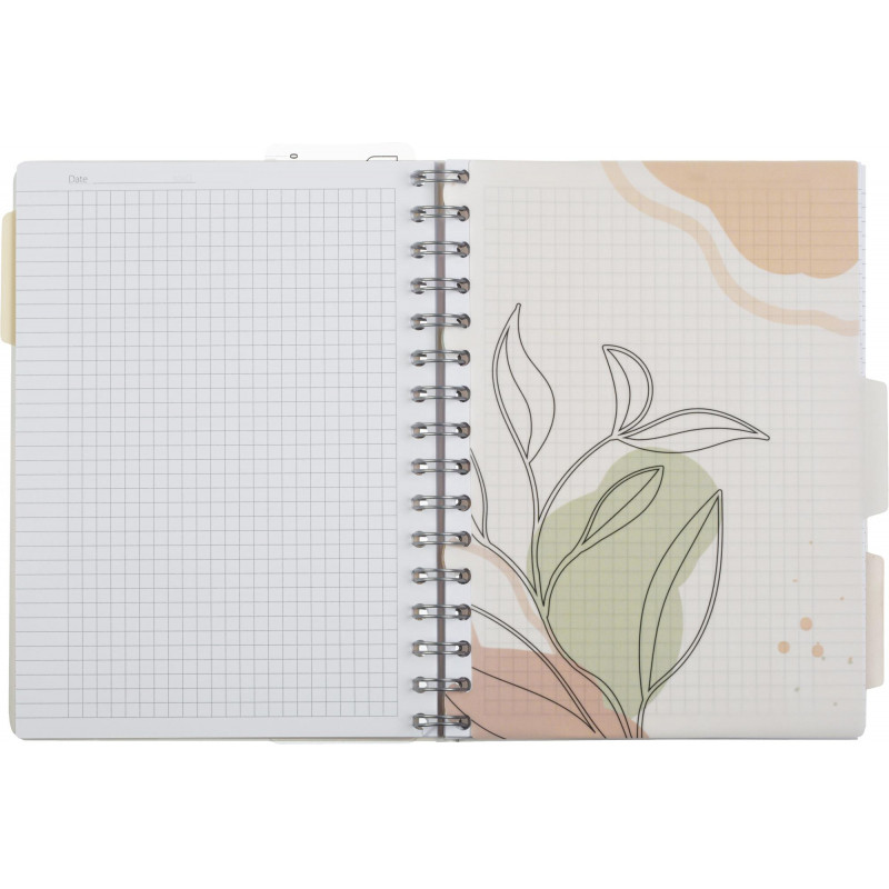 Бизнес-тетрадь 120л,клетка,А5 Flora 1,пласт.обл,серебр.спир,3раздел,линейка