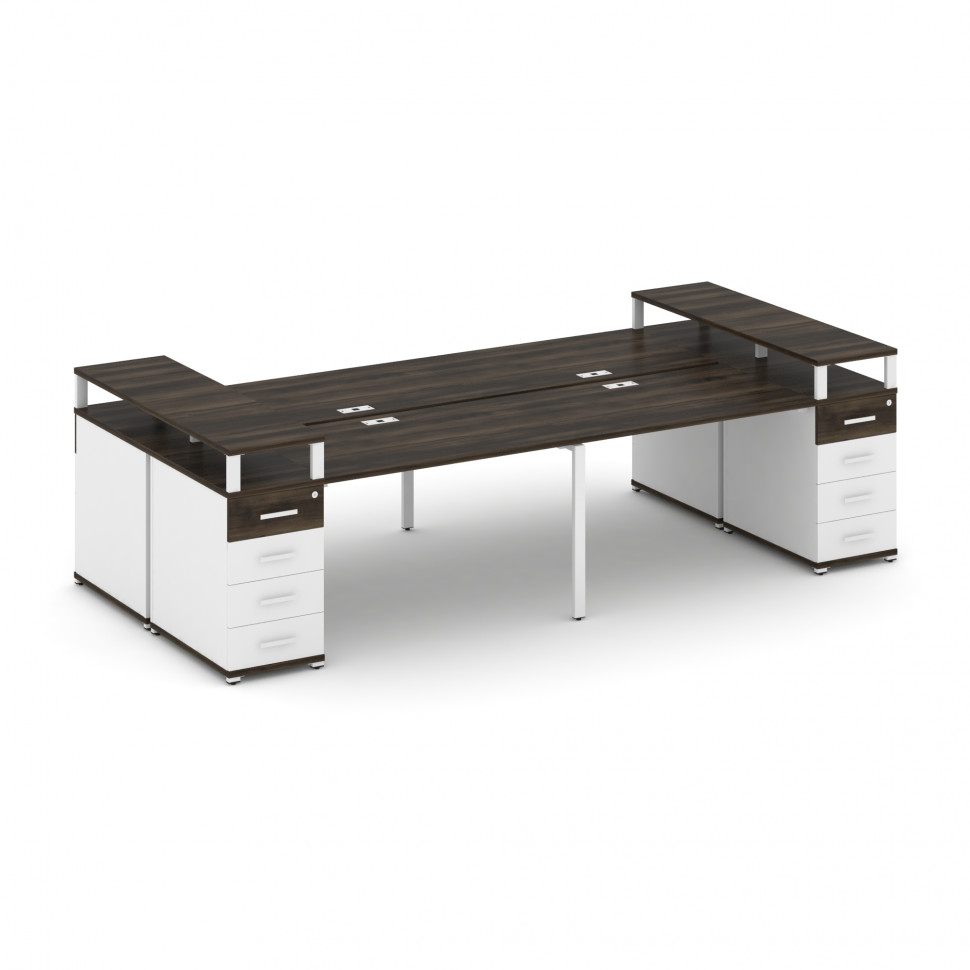 Concept Рабочая станция 4 места с 2 опорными тумбами CN.DRS-442 W Дуб Мали/Белый Бриллиант/Металл Бе Concept Рабочая станция 4 места с 2 опорными тумбами CN.DRS-442 W Дуб Мали/Белый Бриллиант/Металл Бе