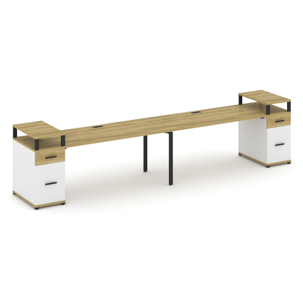 Concept Рабочая станция 2 места с 2 опорными тумбами CN.ORS-432 B Дуб Винченцо/Белый Бриллиант/Метал