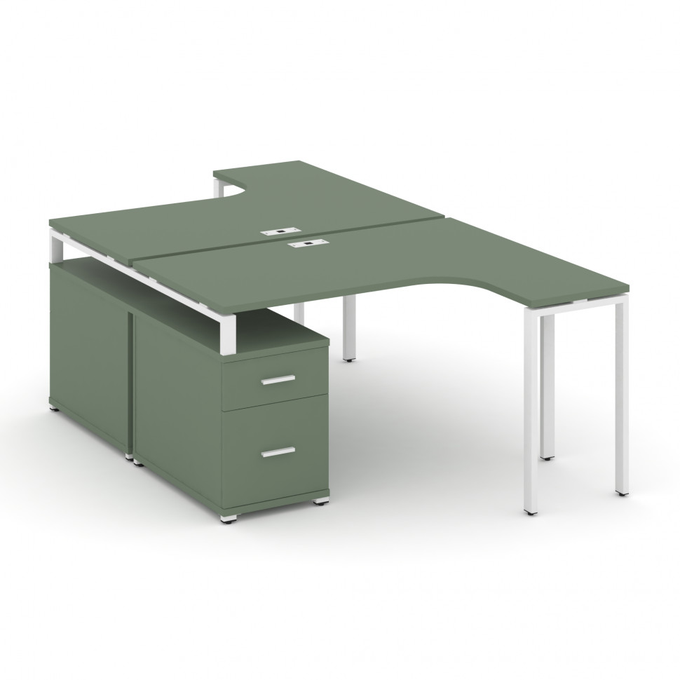 Concept Рабочая станция с двойной опорной тумбой CN.DSA-304 W Кобо/Металл Белый 1580/1946*2400*750