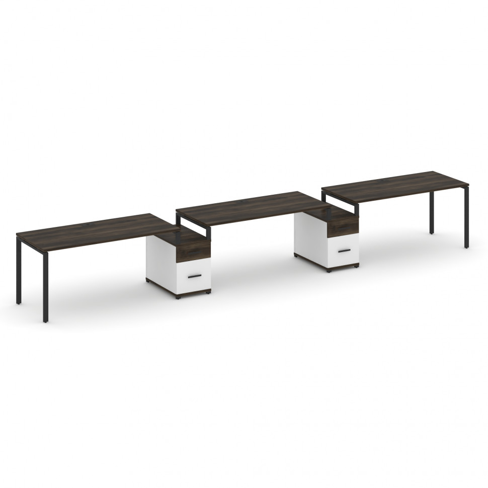 Concept Рабочая станция 3 места с 2 опорными тумбами CN.ORS-332 B Дуб Мали/Белый Бриллиант/Металл Че