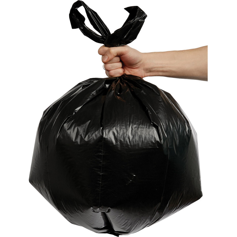 Мешки для мусора ПВД 60л 25мкм 30шт/рул черные 60x90см Комус с ручками