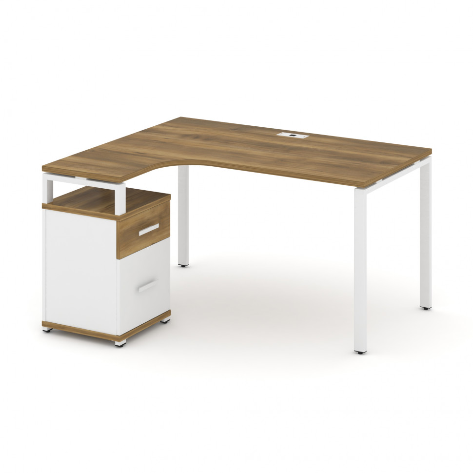 Concept Стол эргономичный с опорной тумбой CN.SA-306(L) W Сандал Янтарный/Белый Бриллиант/Металл Бел