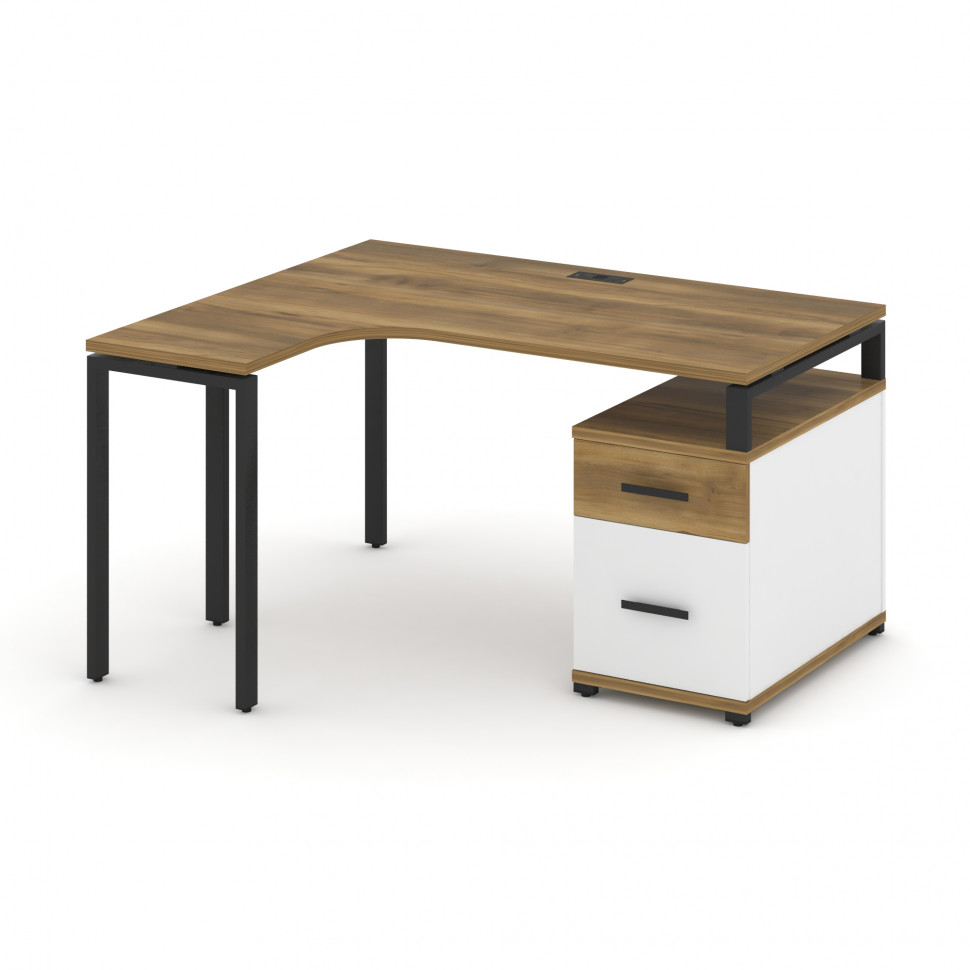 Concept Стол эргономичный с опорной тумбой CN.SA-302(L) B Сандал Янтарный/Белый Бриллиант/Металл Чер Concept Стол эргономичный с опорной тумбой CN.SA-302(L) B Сандал Янтарный/Белый Бриллиант/Металл Чер