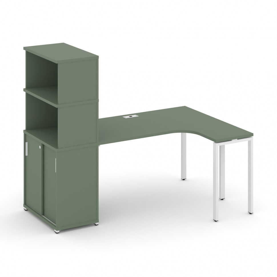 Concept Стол эргономичный с опорным шкафом-купе с надставкой выс.  CN.SA-221(R) W Кобо/Металл Белый