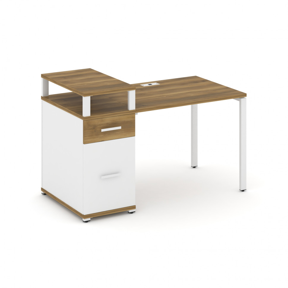 Concept Стол рабочий с 1 опорной тумбой CN.SP-413 W Сандал Янтарный/Белый Бриллиант/Металл Белый 140