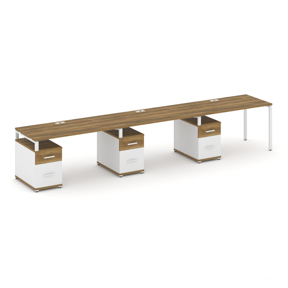 Concept Рабочая станция 3 места с 3 опорными тумбами CN.ORS-347 W Сандал Янтарный/Белый Бриллиант/Ме