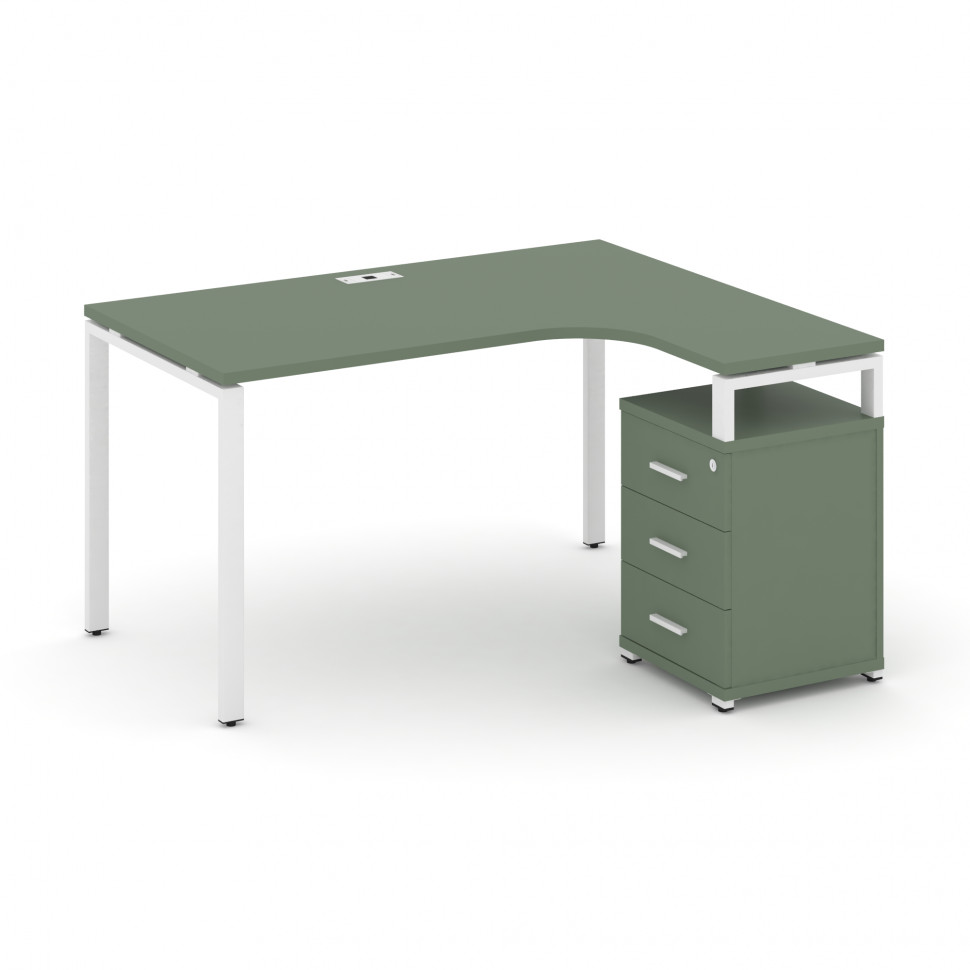 Concept Стол эргономичный с опорной тумбой CN.SA-307(R) W Кобо/Металл Белый 1580*1180/1546*750