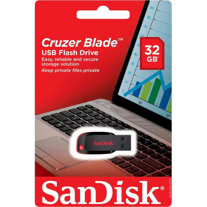 Флеш-память SanDisk Cruzer Blade, 32Gb, USB 2.0, ч/крас, SDCZ50-032G-B35