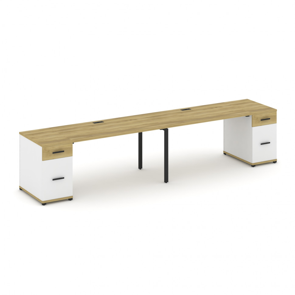 Concept Рабочая станция 2 места с 2 опорными тумбами CN.ORS-415 B Дуб Винченцо/Белый Бриллиант/Метал