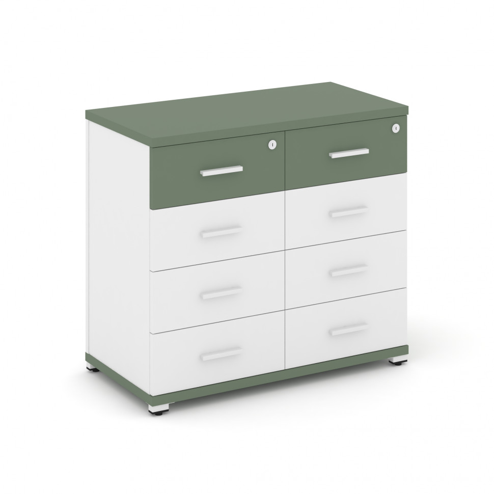 Concept Тумба приставная широкая 8 ящ. CN.TSP-013 W Кобо/Белый Бриллиант/Металл Белый 836*420*750