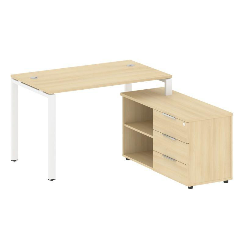 Metal System Рабочая станция с тумбой на П-образном м/к БП.РС-СТС-2.2 (R) Акация Лорка/Металл Белый