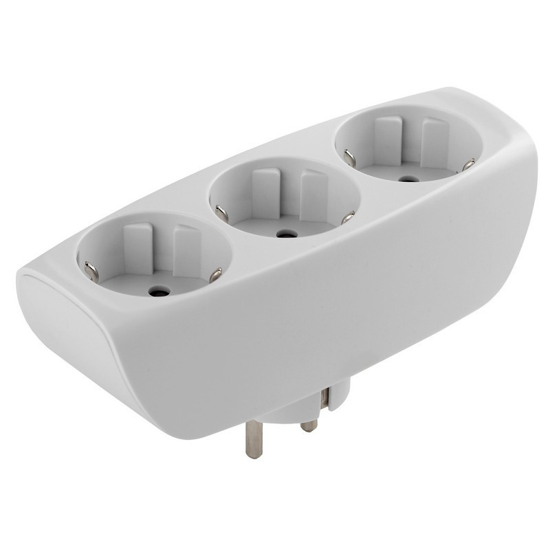 Тройник ЭРА, 3 роз/16А/3500Вт, с заземл, со шторками, белый, SP-3e-W