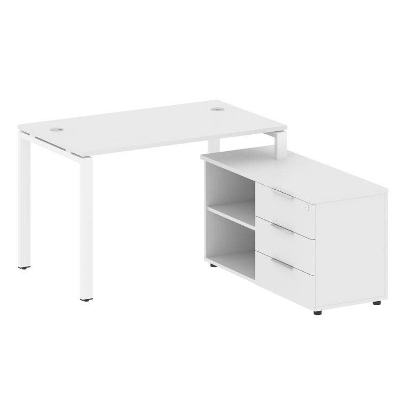 Metal System Рабочая станция с тумбой на П-образном м/к БП.РС-СТС-2.2 (R) Белый/Металл Белый 1300*15