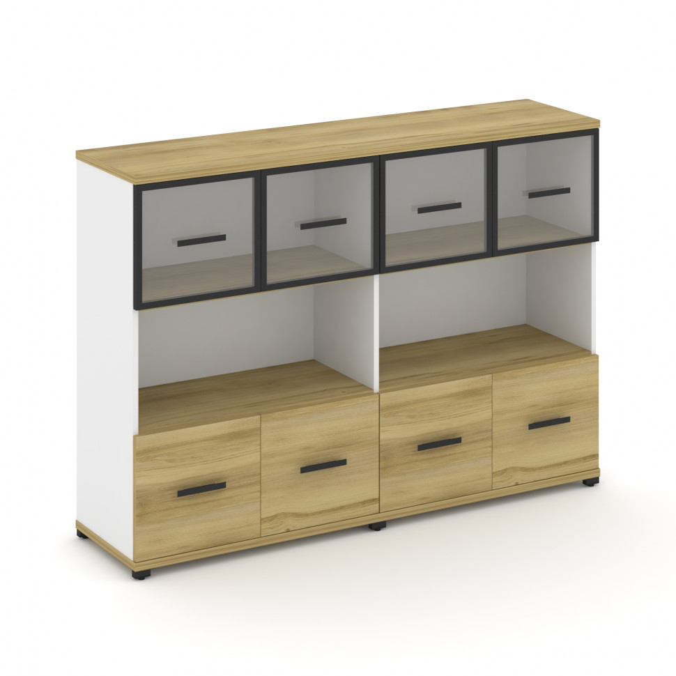 Concept Шкаф 2 широкие секции, 3 ниши CN.STS-325 RPB B Дуб Винченцо/Белый Бриллиант/Металл Черный/Пр