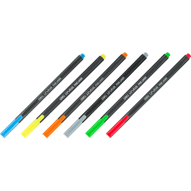Набор линеров Deli толщина линии  0,45 мм, 6 цветов, с европодвесом