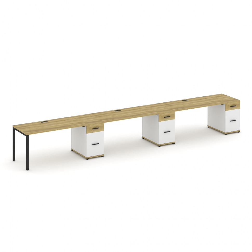 Concept Рабочая станция 3 места с 3 опорными тумбами CN.ORS-447 B Дуб Винченцо/Белый Бриллиант/Метал