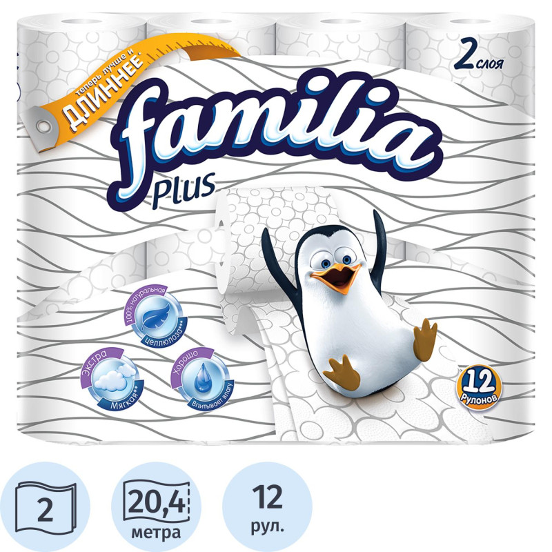 Бумага туалетная FAMILIA PLUS белая 2сл 12рул/уп