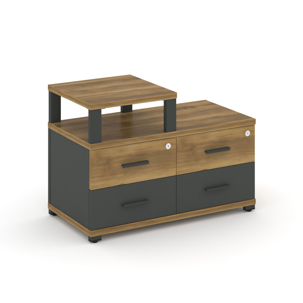 Concept Тумба приставная широкая 4 ящ. с надставкой узкой CN.TSP-002 A Сандал Янтарный/Антрацит/Мета